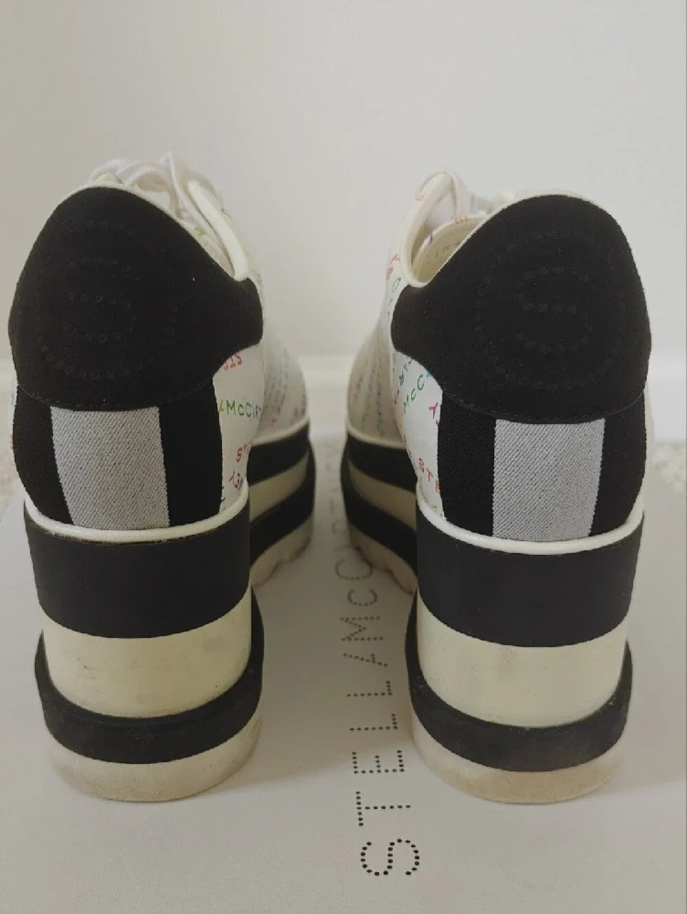 Stella McCartney White Platform Sneakers with Multicolor Logo